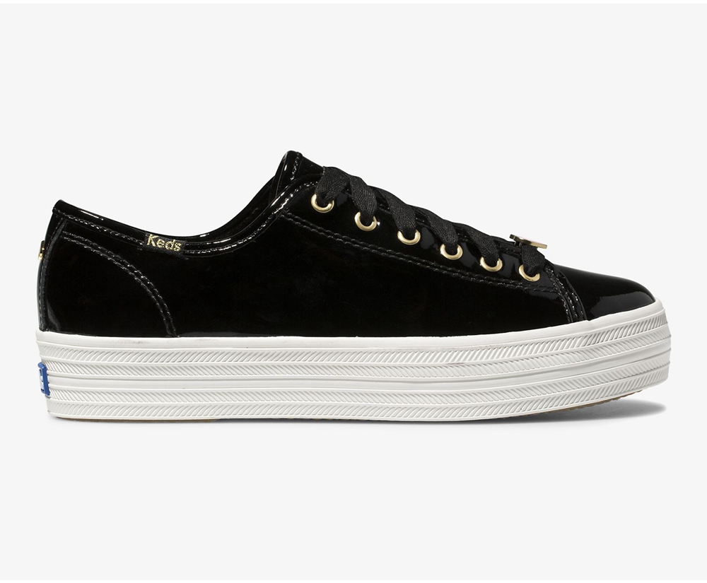 Keds Sneaker Damen Schwarz - Kate Spade New York Triple Kick Patent Leder - SJW-138576